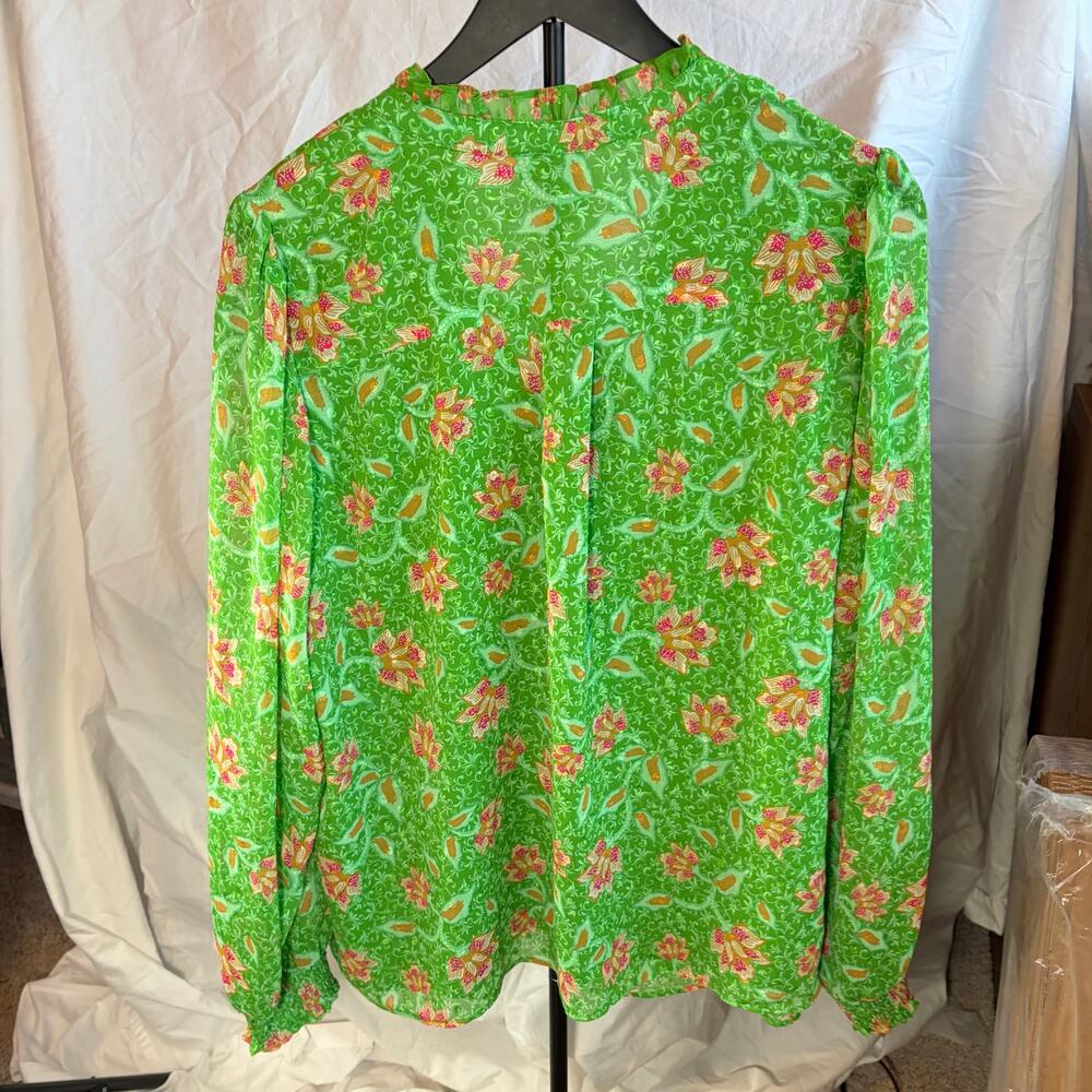 Joie womens lime green floral blouse. Size XL. Career, workwear, ruffle collar - Picture 2 of 7